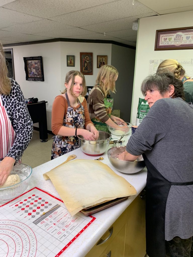Mixing the dough.