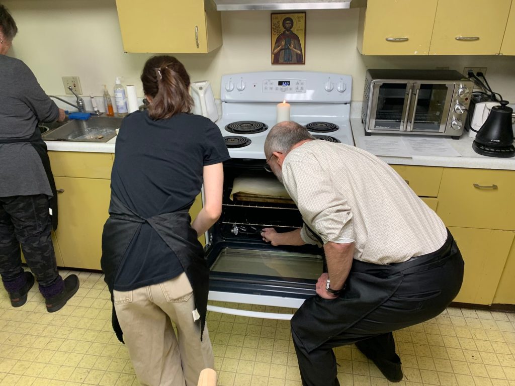 Preparing the oven.